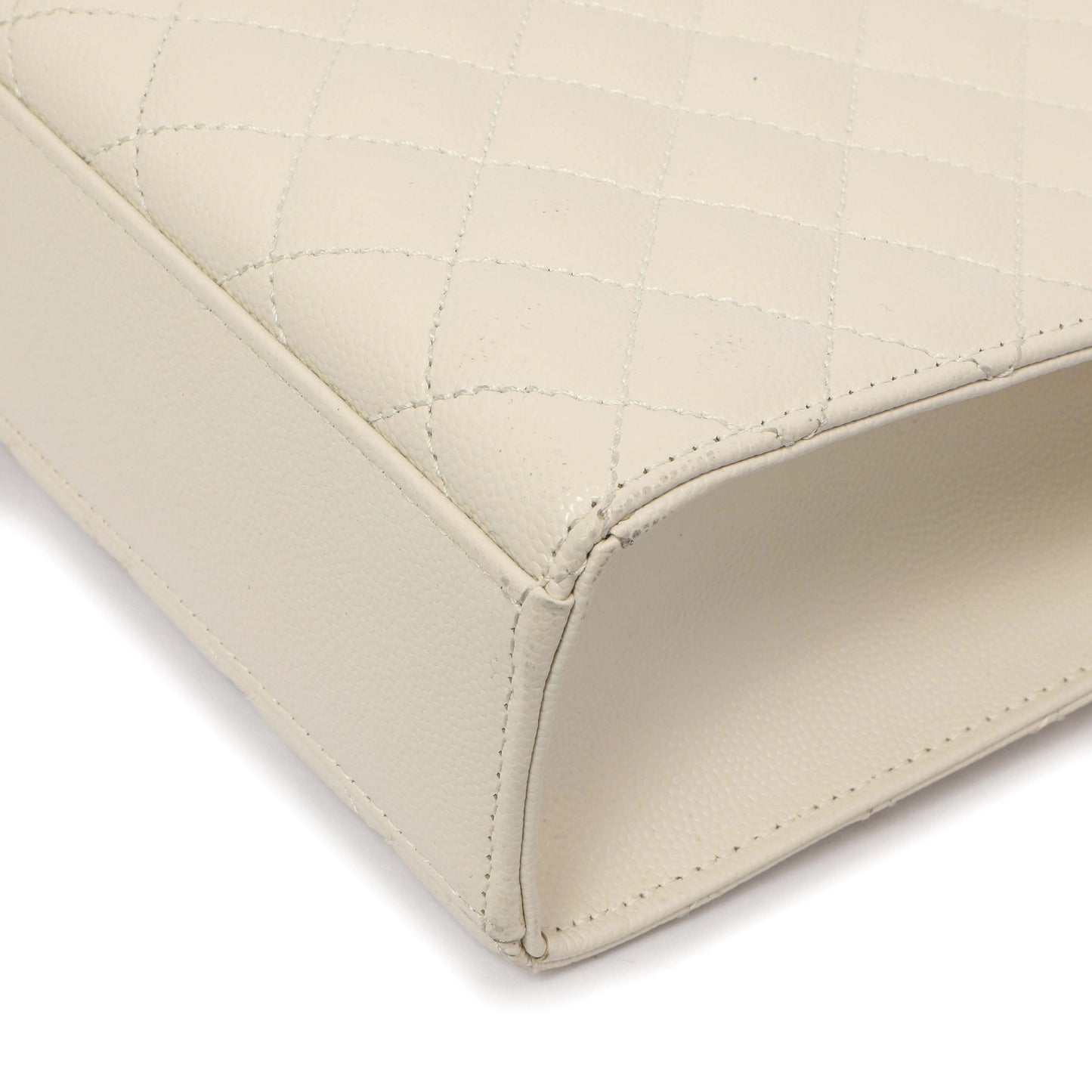 Exclusive Saint Laurent White Grain De Poudre Matelasse Chevron Large Triquilt Monogram Satchel — Alternate View 8