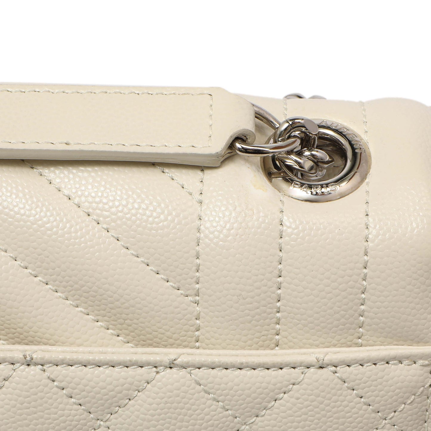 Exclusive Saint Laurent White Grain De Poudre Matelasse Chevron Large Triquilt Monogram Satchel — Alternate View 12