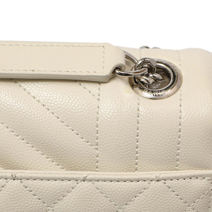 Exclusive Saint Laurent White Grain De Poudre Matelasse Chevron Large Triquilt Monogram Satchel — Alternate View 12