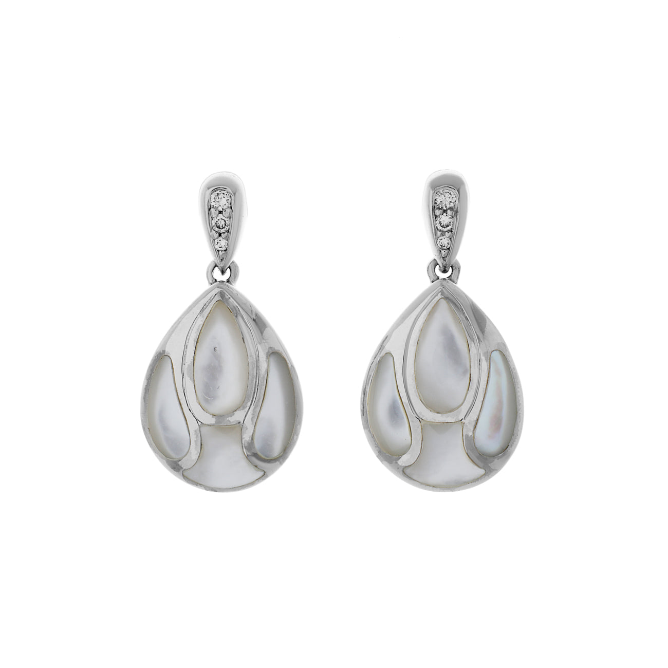 Exclusive 14K White Gold Mother of Pearl Drop Earrings — Front View