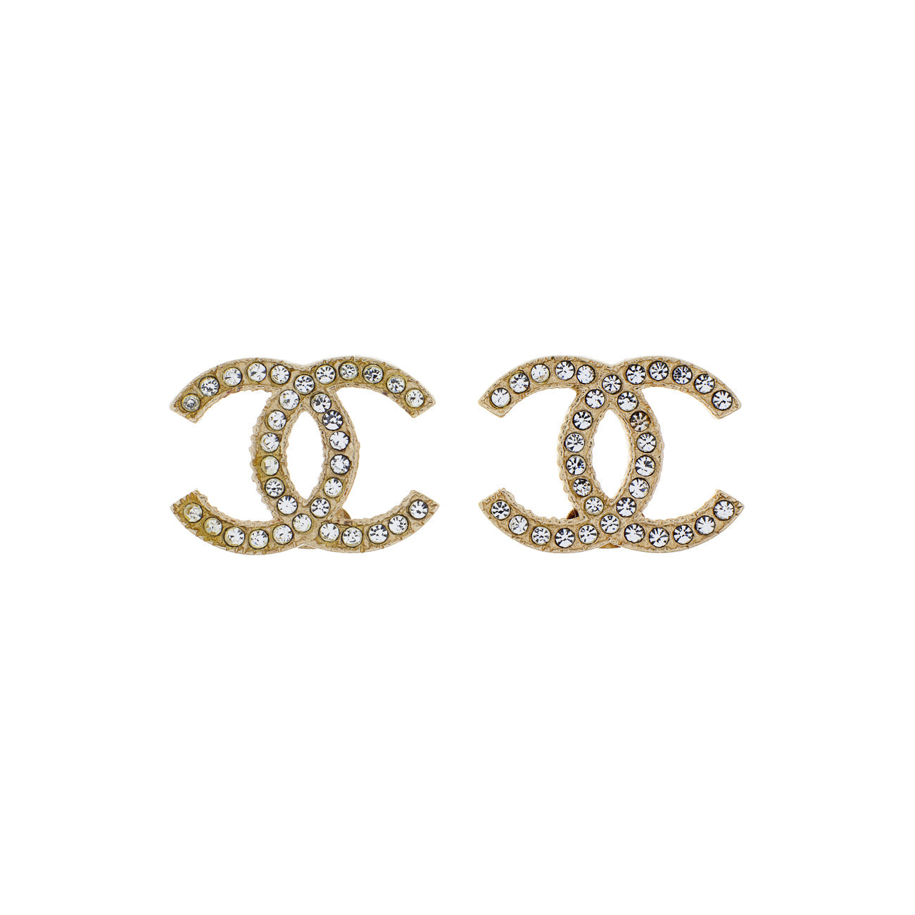 Exclusive Chanel Gold Crystal CC Earrings — Front View