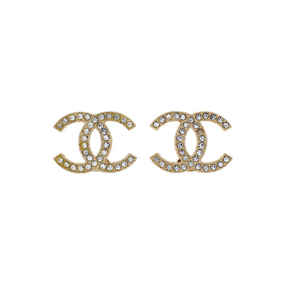 Exclusive Chanel Gold Crystal CC Earrings — Front View