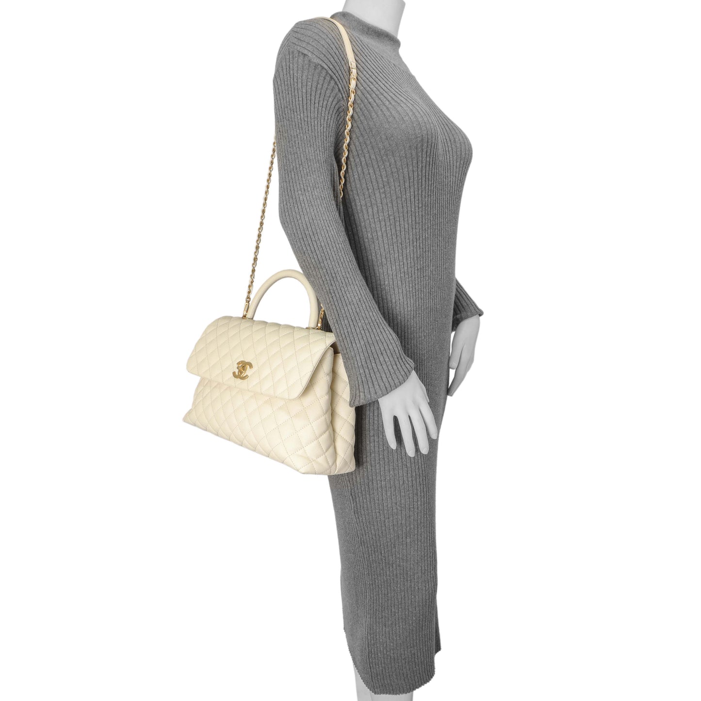 Exclusive Chanel White Quilted Caviar Medium Coco Handle — Alternate View 13