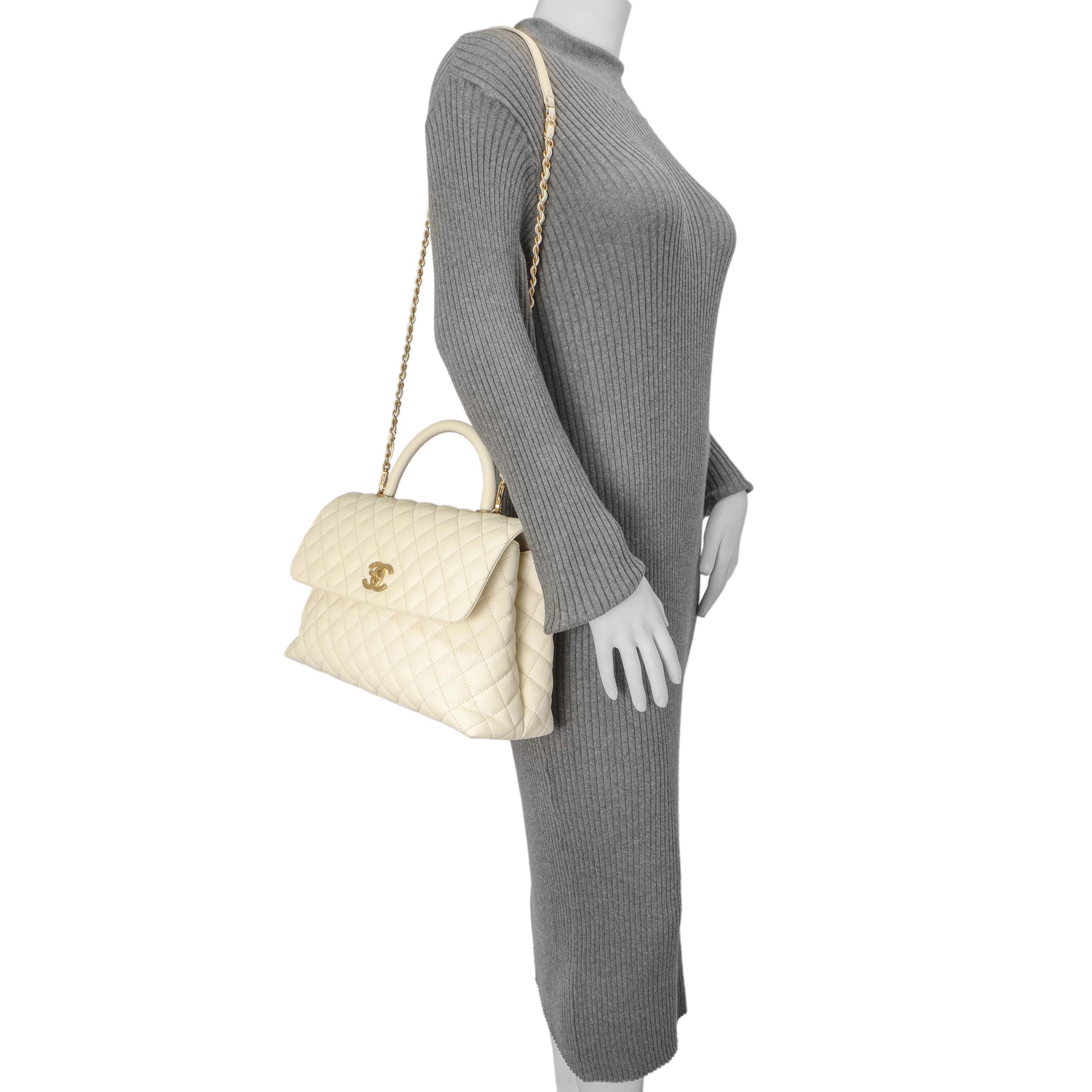 Exclusive Chanel White Quilted Caviar Medium Coco Handle — Alternate View 13