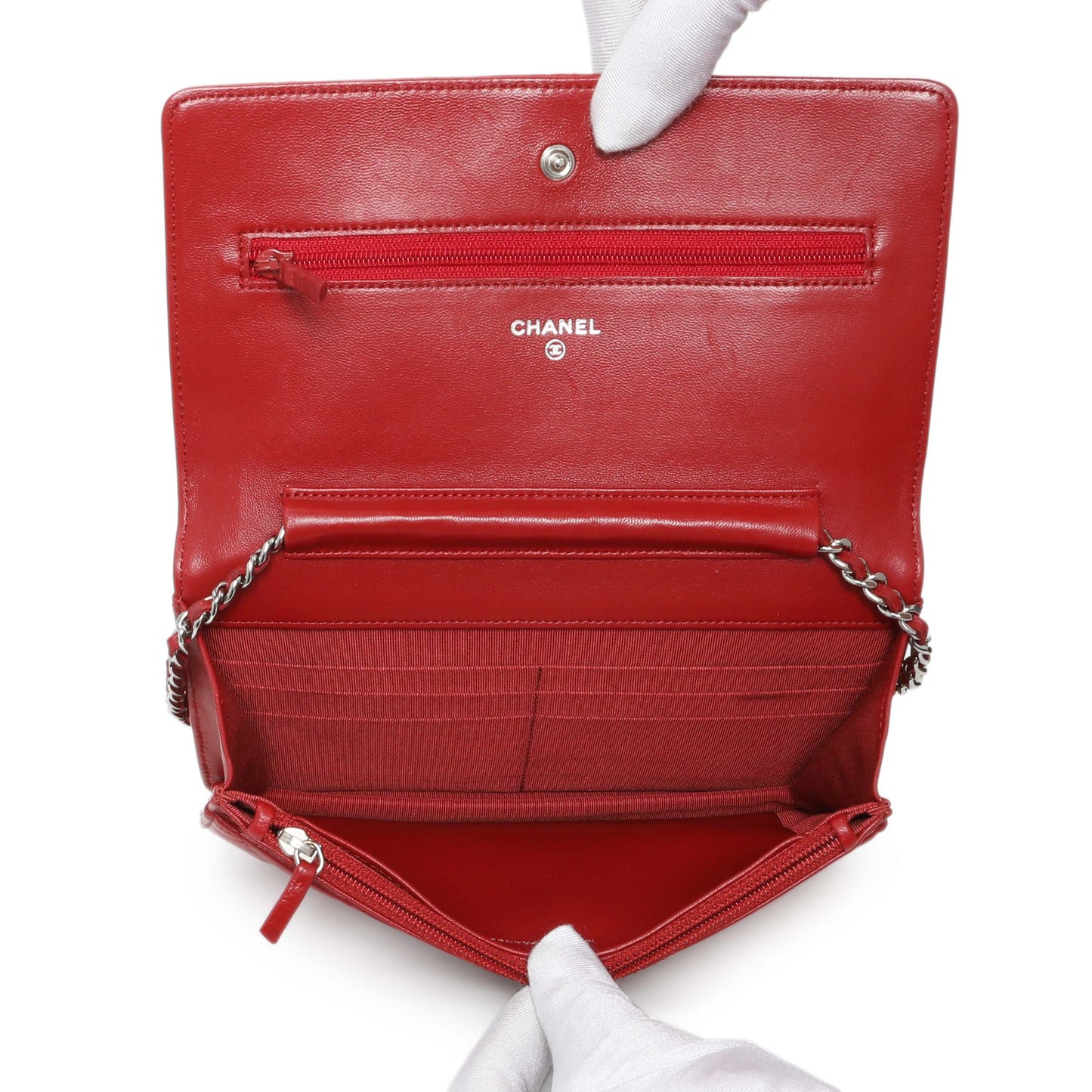 Exclusive Chanel Red Quilted Calfskin Classic Wallet On Chain — Alternate View 10