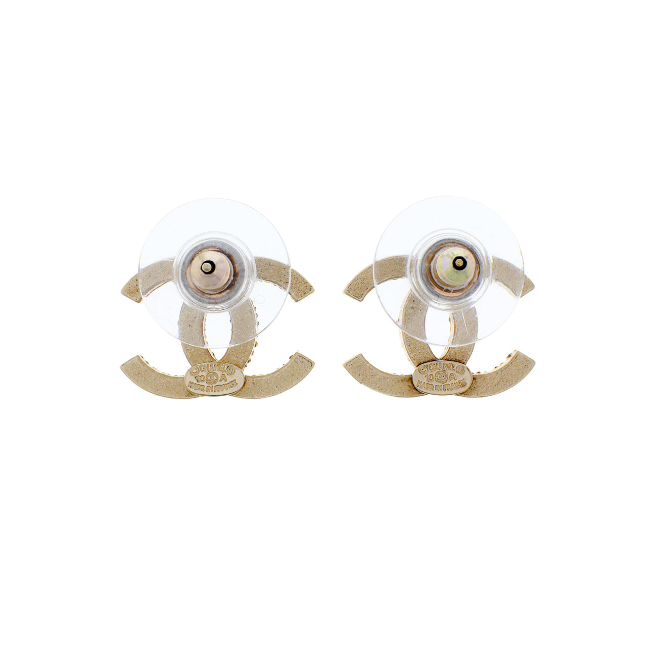 Exclusive Chanel Gold Crystal CC Earrings — Side View
