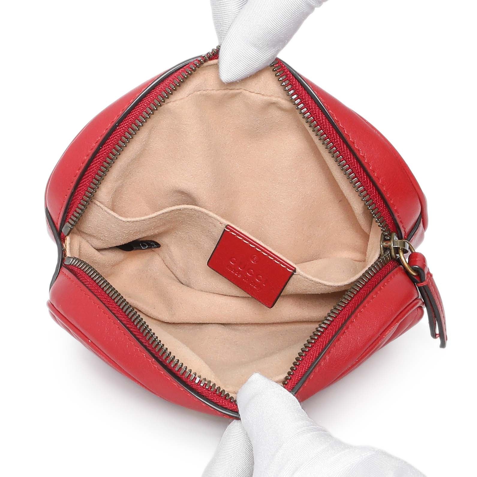 Exclusive Gucci Red Calfskin Matelasse GG Marmont Belt Bag — Top View