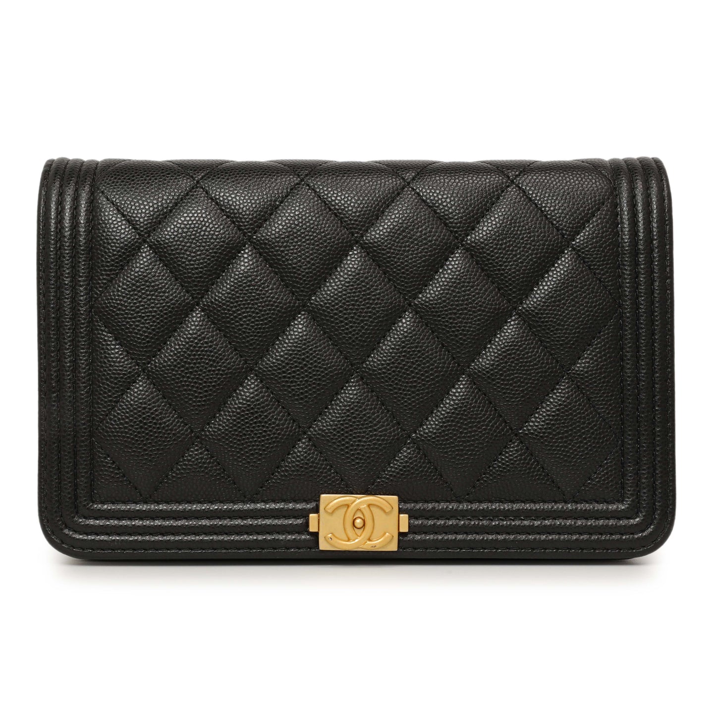 Exclusive Chanel Black Quilted Caviar Boy Wallet On Chain WOC — Side View