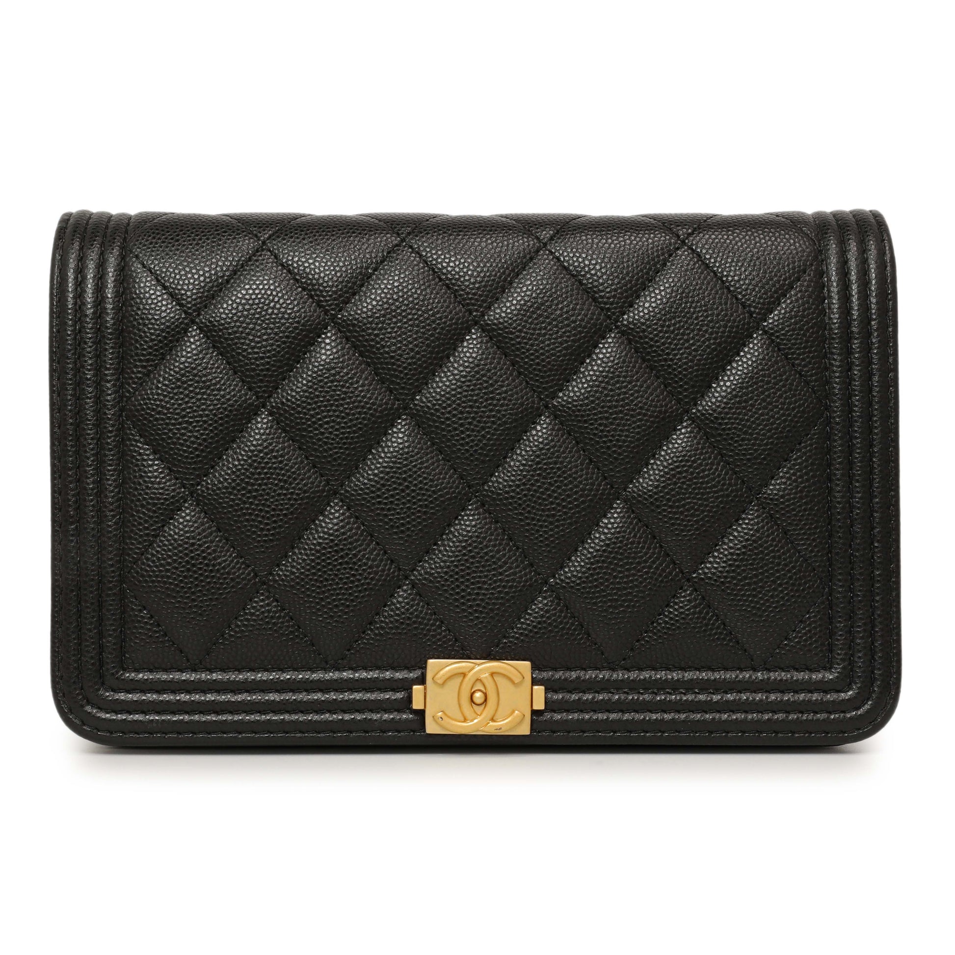 Exclusive Chanel Black Quilted Caviar Boy Wallet On Chain WOC — Side View