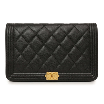Exclusive Chanel Black Quilted Caviar Boy Wallet On Chain WOC — Side View