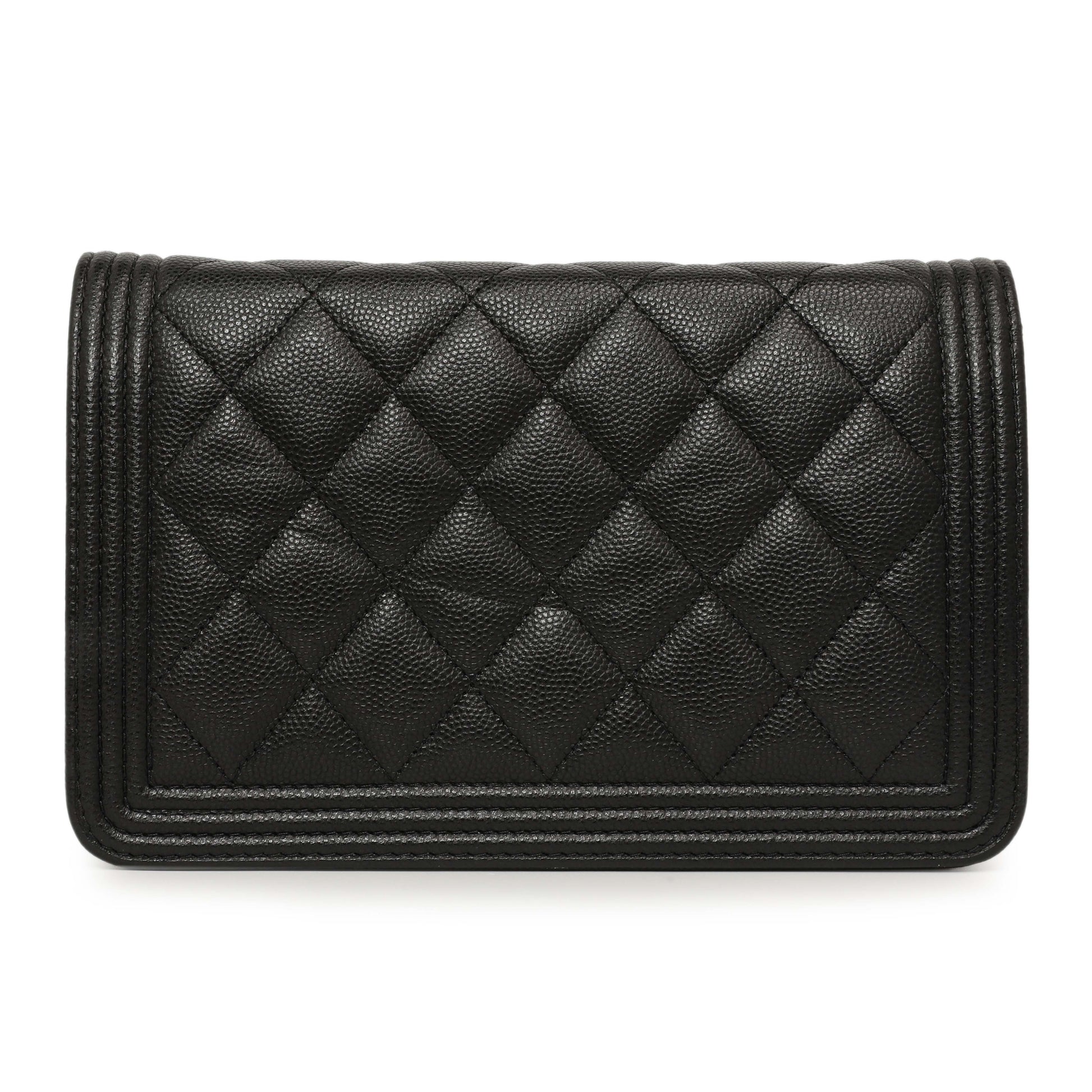 Exclusive Chanel Black Quilted Caviar Boy Wallet On Chain WOC — Back View