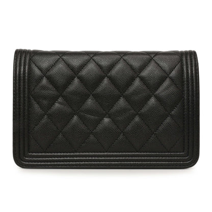 Exclusive Chanel Black Quilted Caviar Boy Wallet On Chain WOC — Back View