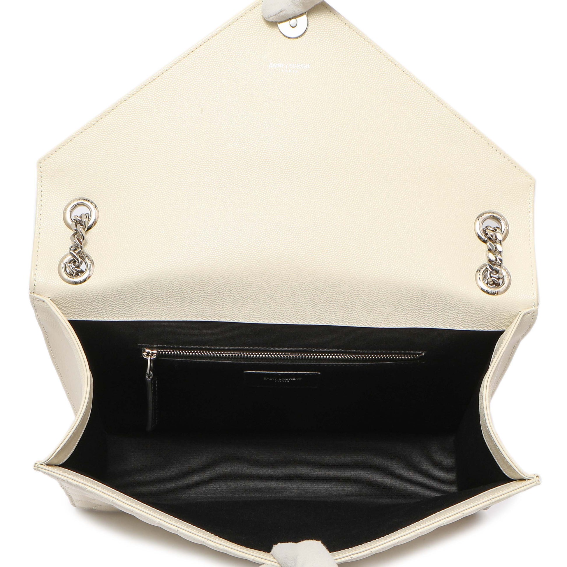 Exclusive Saint Laurent White Grain De Poudre Matelasse Chevron Large Triquilt Monogram Satchel — Alternate View 9