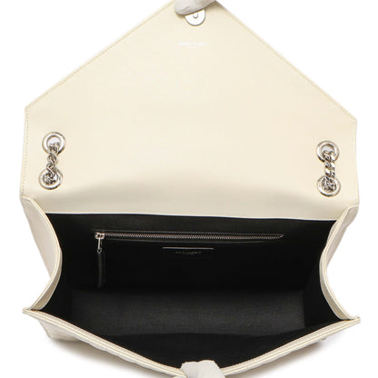 Exclusive Saint Laurent White Grain De Poudre Matelasse Chevron Large Triquilt Monogram Satchel — Alternate View 9