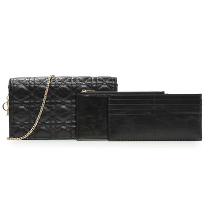 Exclusive Christian Dior Black Crinkled Patent Cannage Lady Dior Pouch — Front View