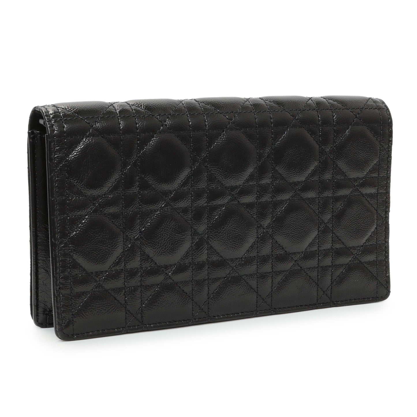 Exclusive Christian Dior Black Crinkled Patent Cannage Lady Dior Pouch — Side View