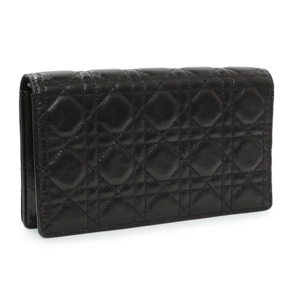 Exclusive Christian Dior Black Crinkled Patent Cannage Lady Dior Pouch — Side View