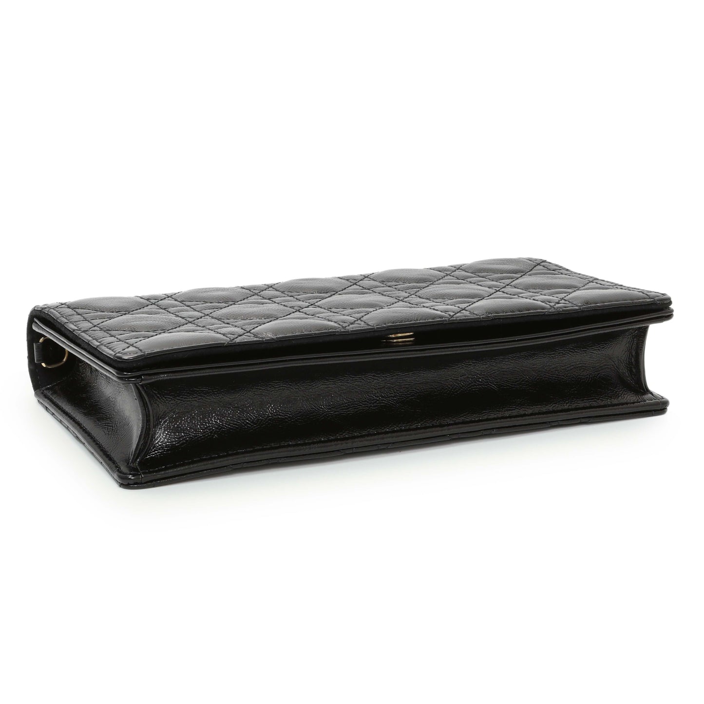 Exclusive Christian Dior Black Crinkled Patent Cannage Lady Dior Pouch — Back View