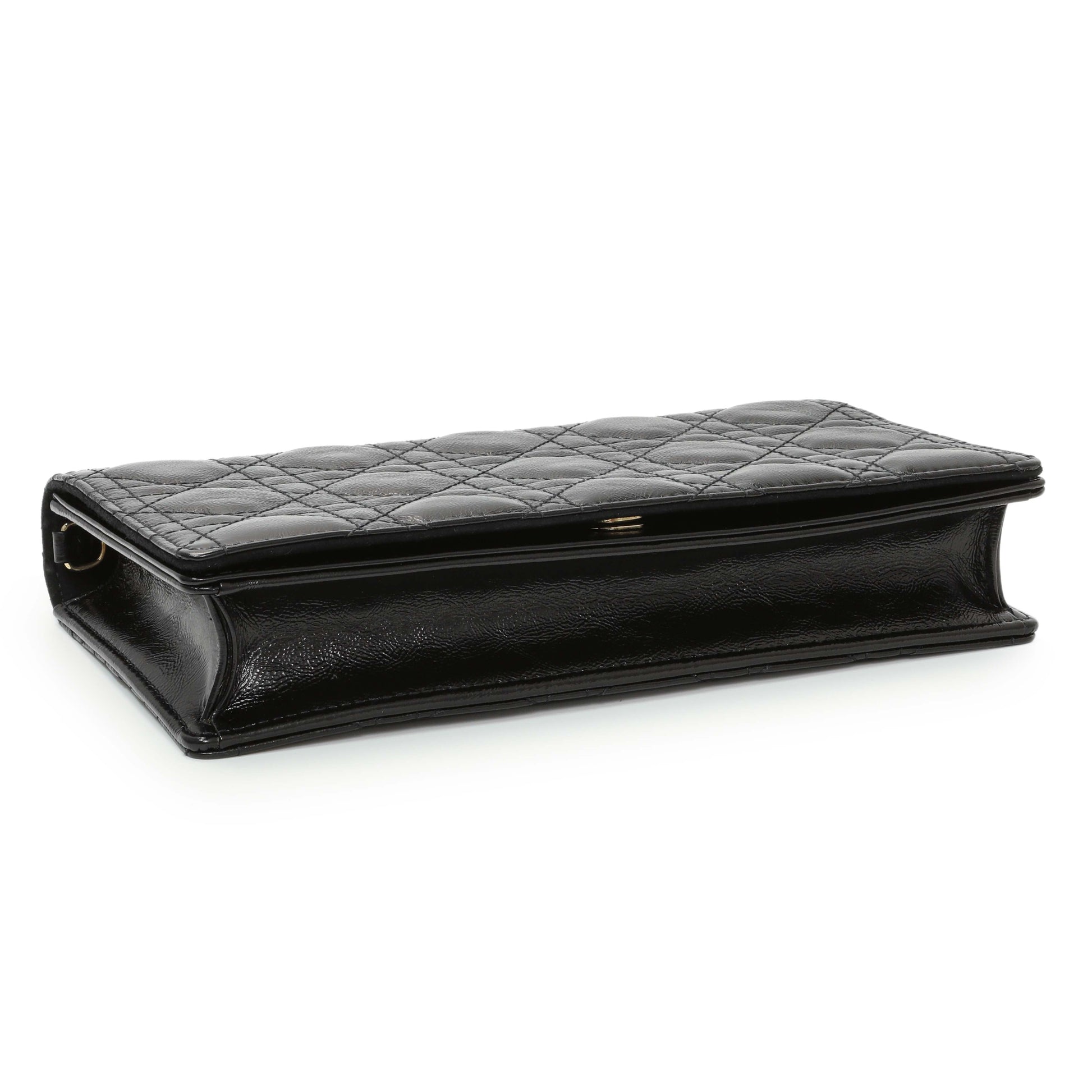 Exclusive Christian Dior Black Crinkled Patent Cannage Lady Dior Pouch — Back View