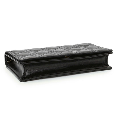 Exclusive Christian Dior Black Crinkled Patent Cannage Lady Dior Pouch — Back View