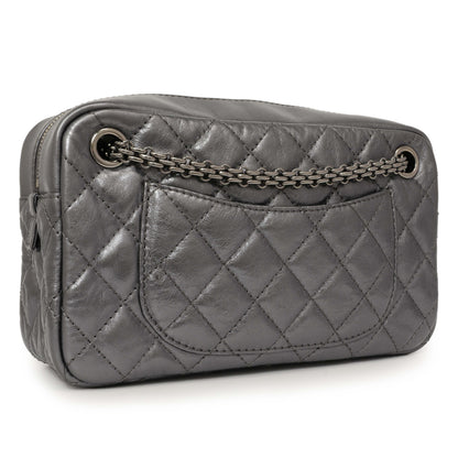 Exclusive Chanel Dark Silver Metallic Quilted Aged Calfskin Small Reissue Camera Case — Side View