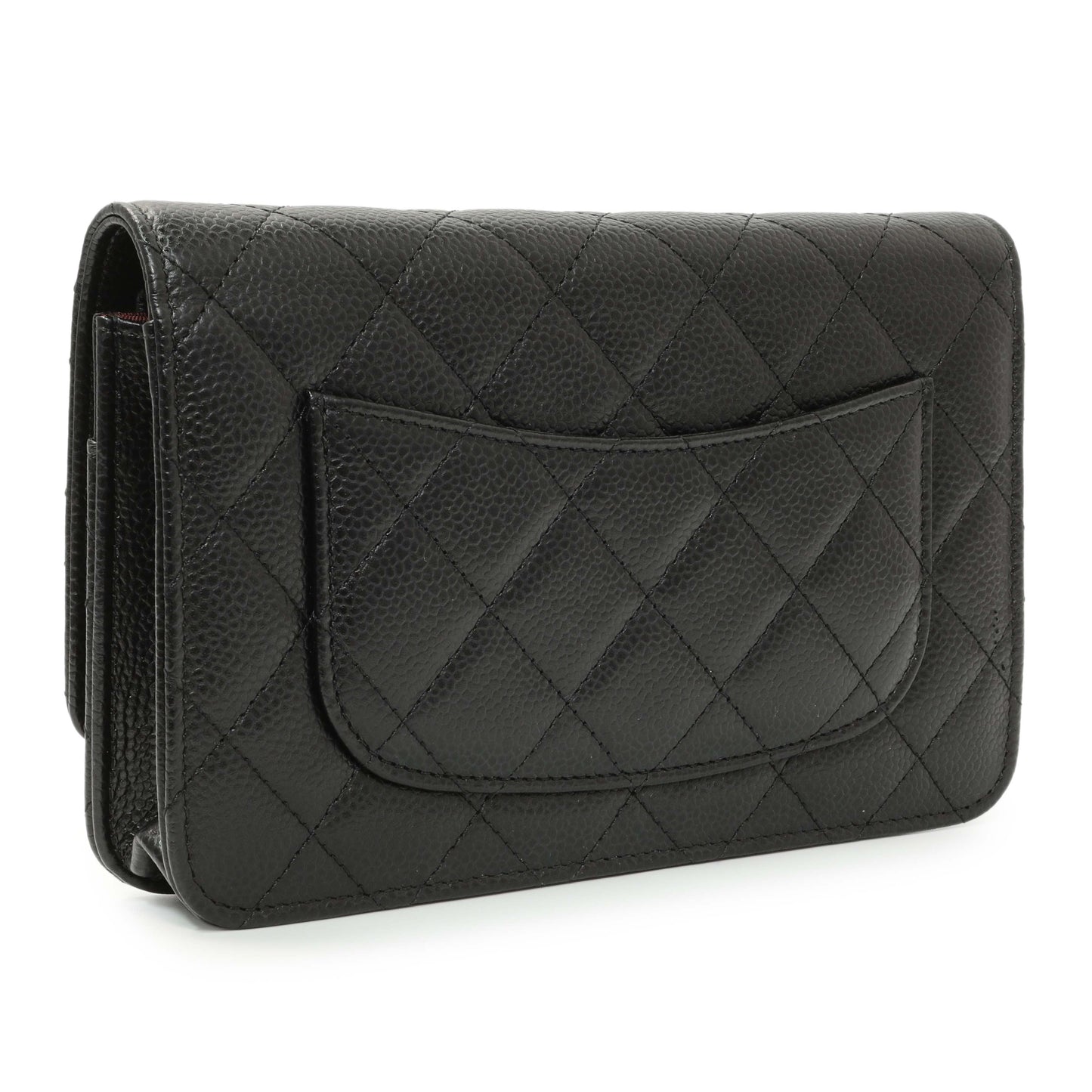 Exclusive Chanel Black Quilted Caviar Wallet on Chain — Side View