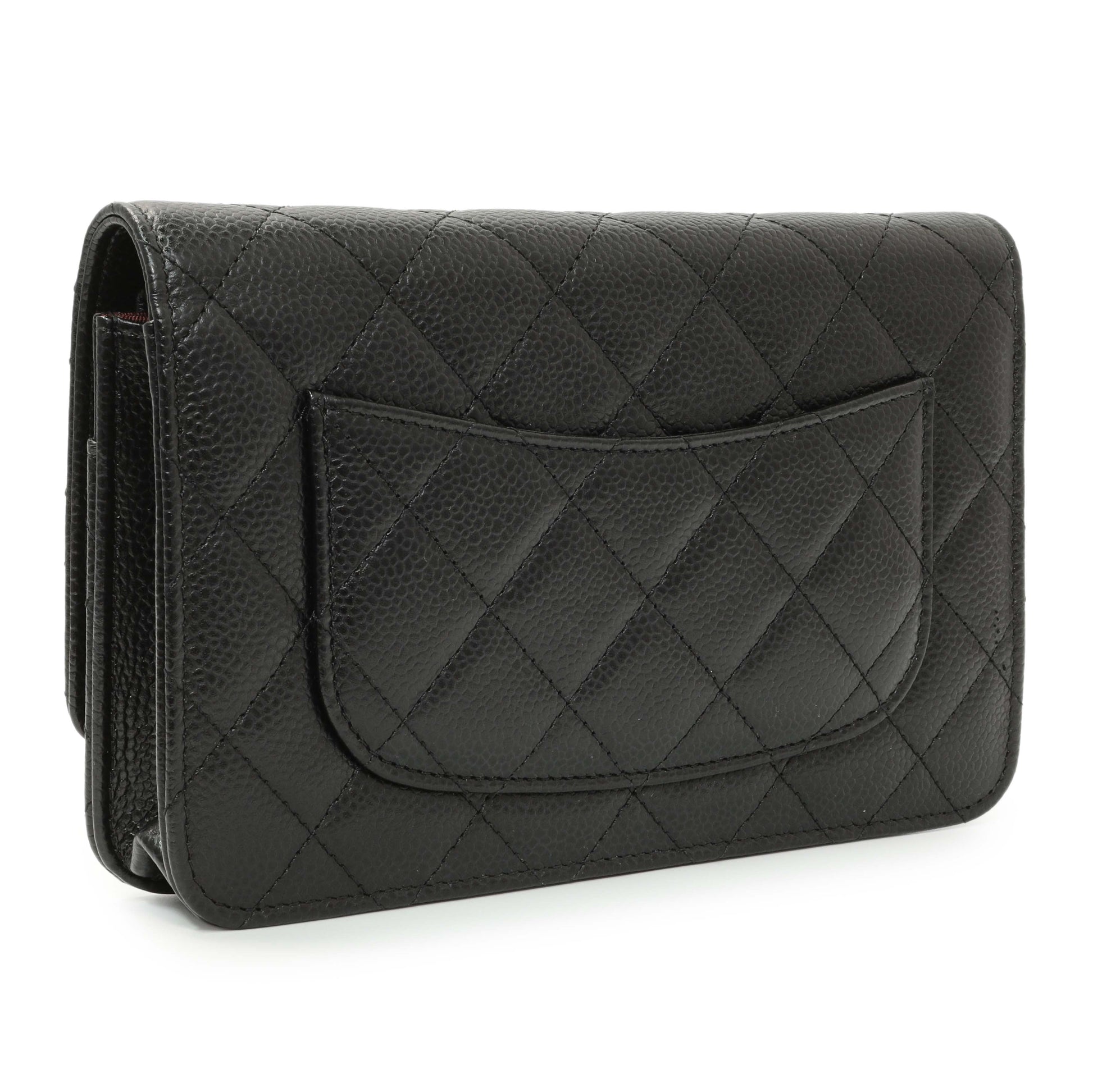 Exclusive Chanel Black Quilted Caviar Wallet on Chain — Side View