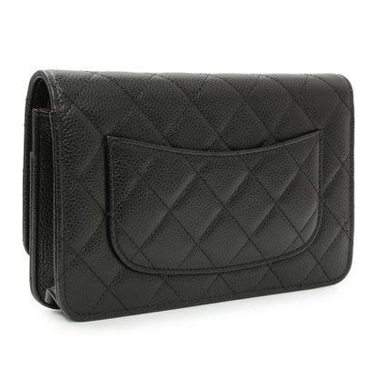 Exclusive Chanel Black Quilted Caviar Wallet on Chain — Side View