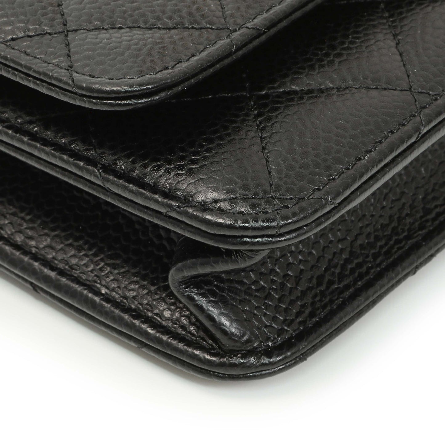 Exclusive Chanel Black Quilted Caviar Wallet on Chain — Top View