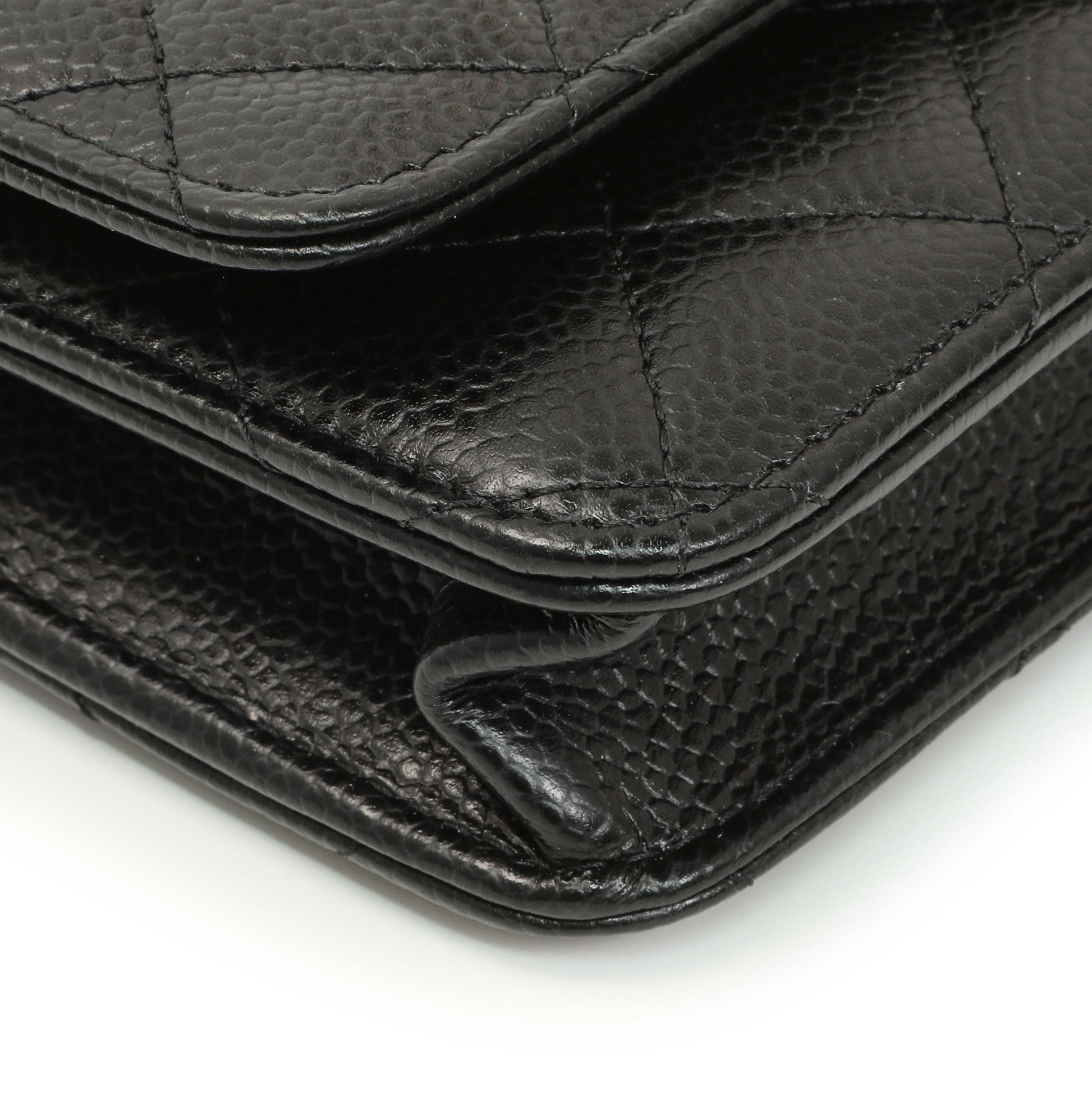 Exclusive Chanel Black Quilted Caviar Wallet on Chain — Top View