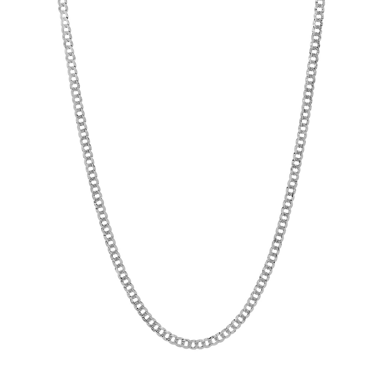Exclusive 14K White Gold Italian Diamond Cut Curb Link Chain — Front View