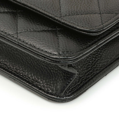 Exclusive Chanel Black Quilted Caviar Wallet on Chain — Detail View