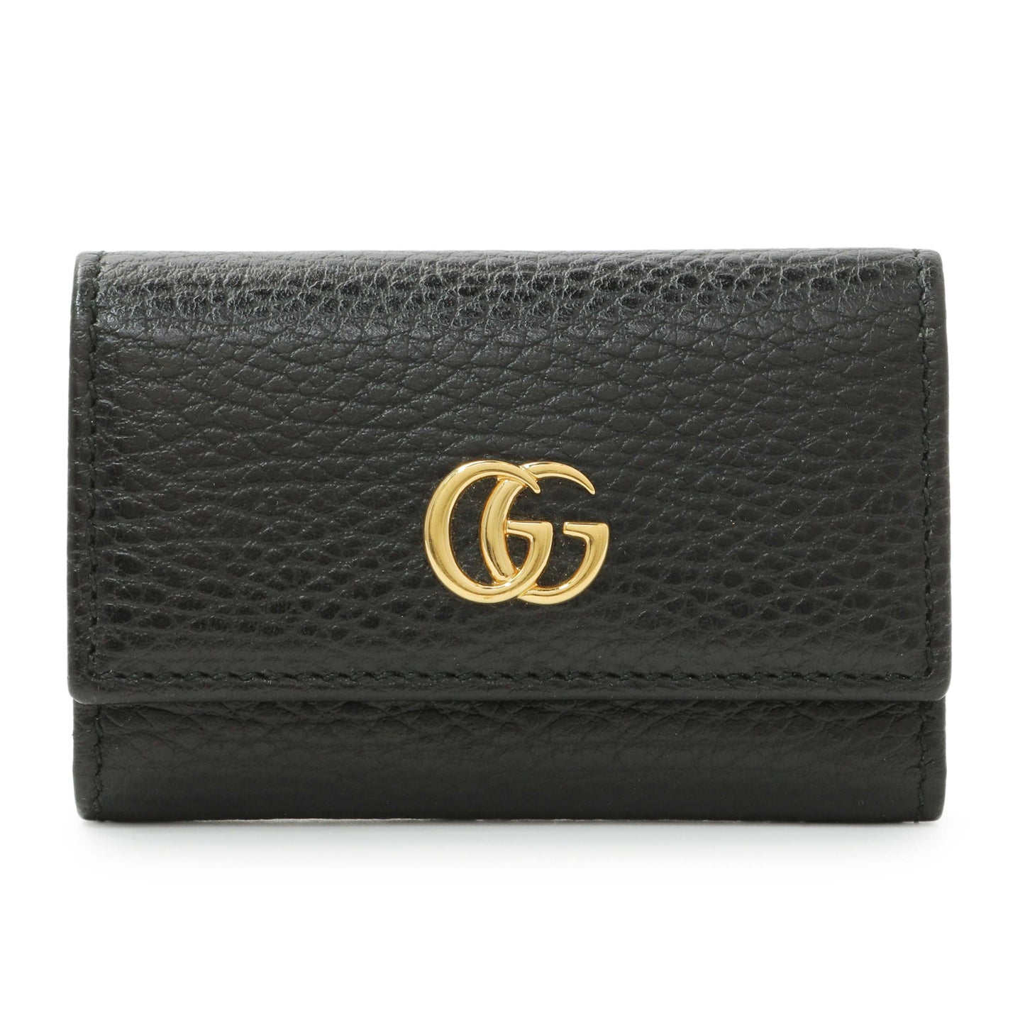 Exclusive Gucci Black Pebbled Calfskin GG Marmont 6 Key Holder — Front View
