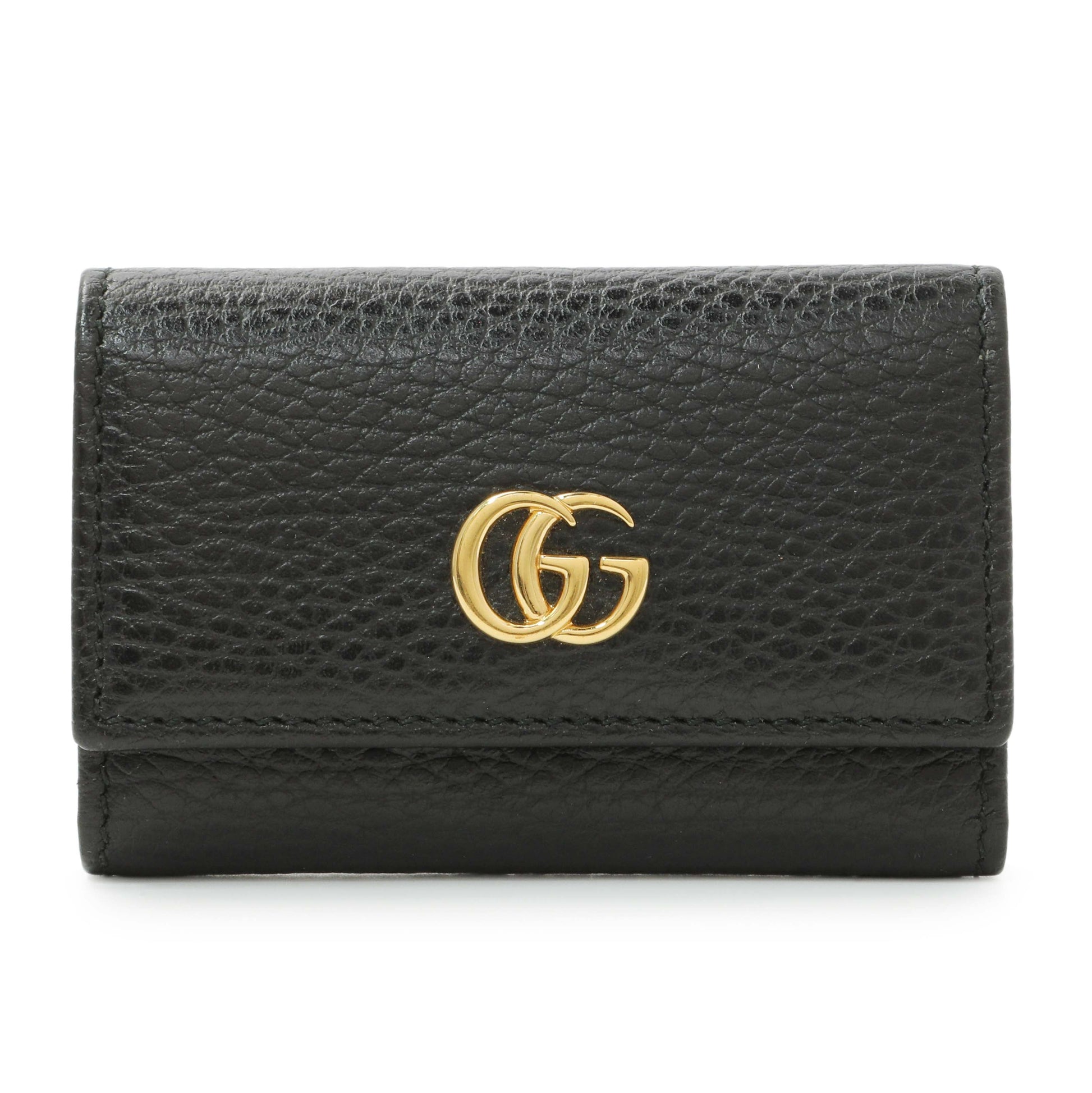 Exclusive Gucci Black Pebbled Calfskin GG Marmont 6 Key Holder — Front View