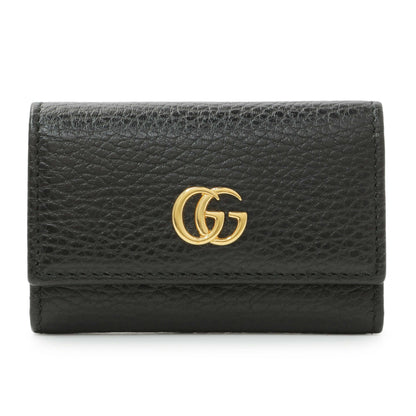 Exclusive Gucci Black Pebbled Calfskin GG Marmont 6 Key Holder — Front View