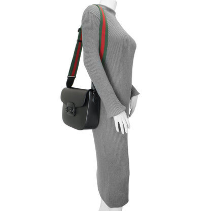Exclusive Gucci Black Azalea Calfskin Web Monochrome Horsebit 1955 Shoulder Bag — Alternate View 8