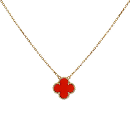 Exclusive Van Cleef & Arpels 18K Yellow Gold Carnelian Vintage Alhambra Pendant — Front View