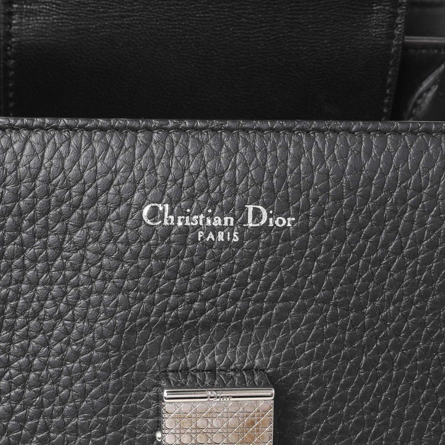 Exclusive Christian Dior Black Bullcalf Large Diorever Flap — Detail View