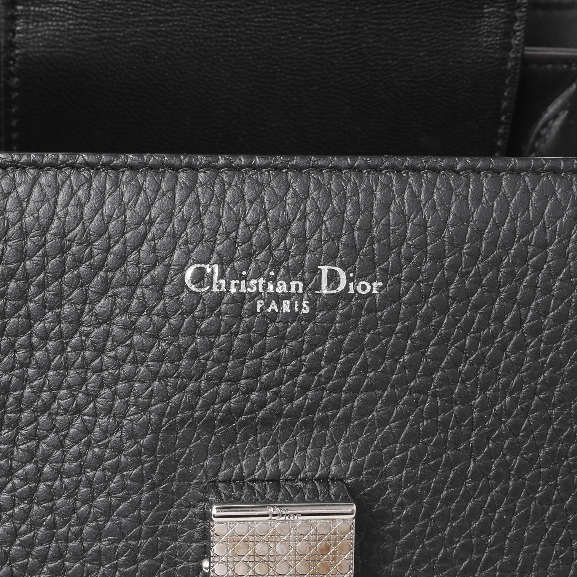 Exclusive Christian Dior Black Bullcalf Large Diorever Flap — Detail View