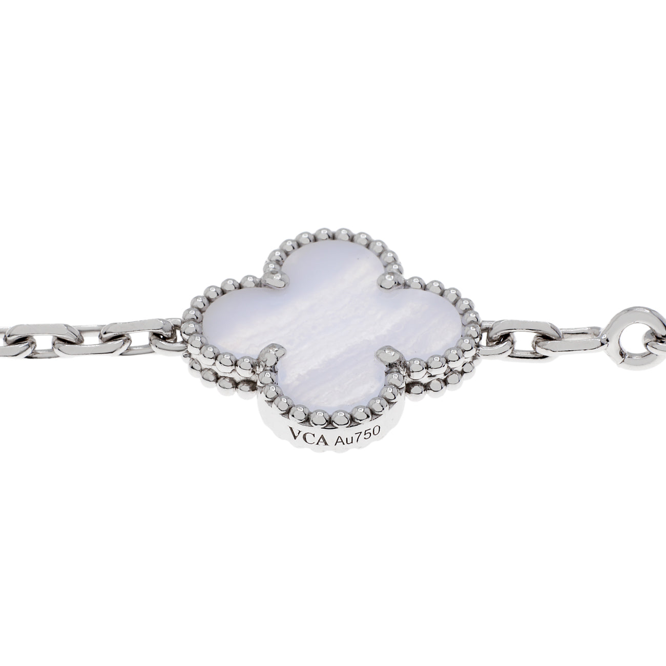 Exclusive Van Cleef & Arpels 18K White Gold Chalcedony 5 Motifs Vintage Alhambra Bracelet — Side View