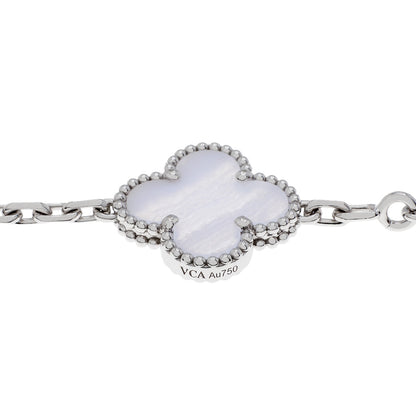 Exclusive Van Cleef & Arpels 18K White Gold Chalcedony 5 Motifs Vintage Alhambra Bracelet — Side View