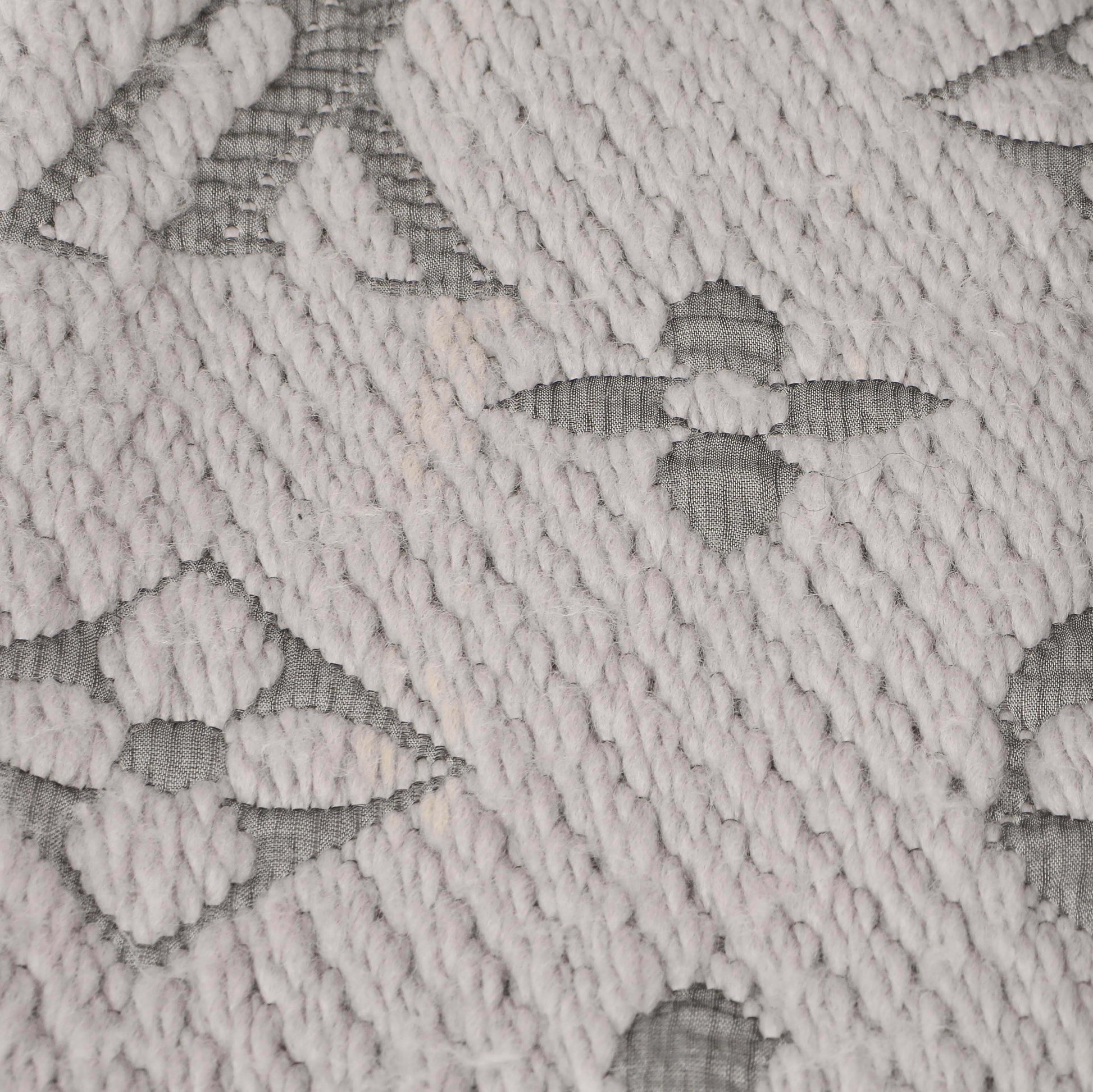 Exclusive Louis Vuitton Pearl Grey Wool Silk Logomania Scarf — Detail View