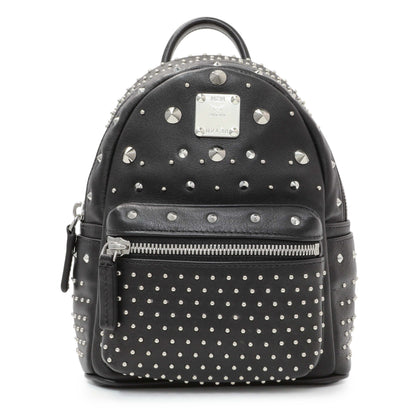 Exclusive MCM Black Metallic Calfskin Stud X-Mini Stark Bebe Boo Backpack — Front View