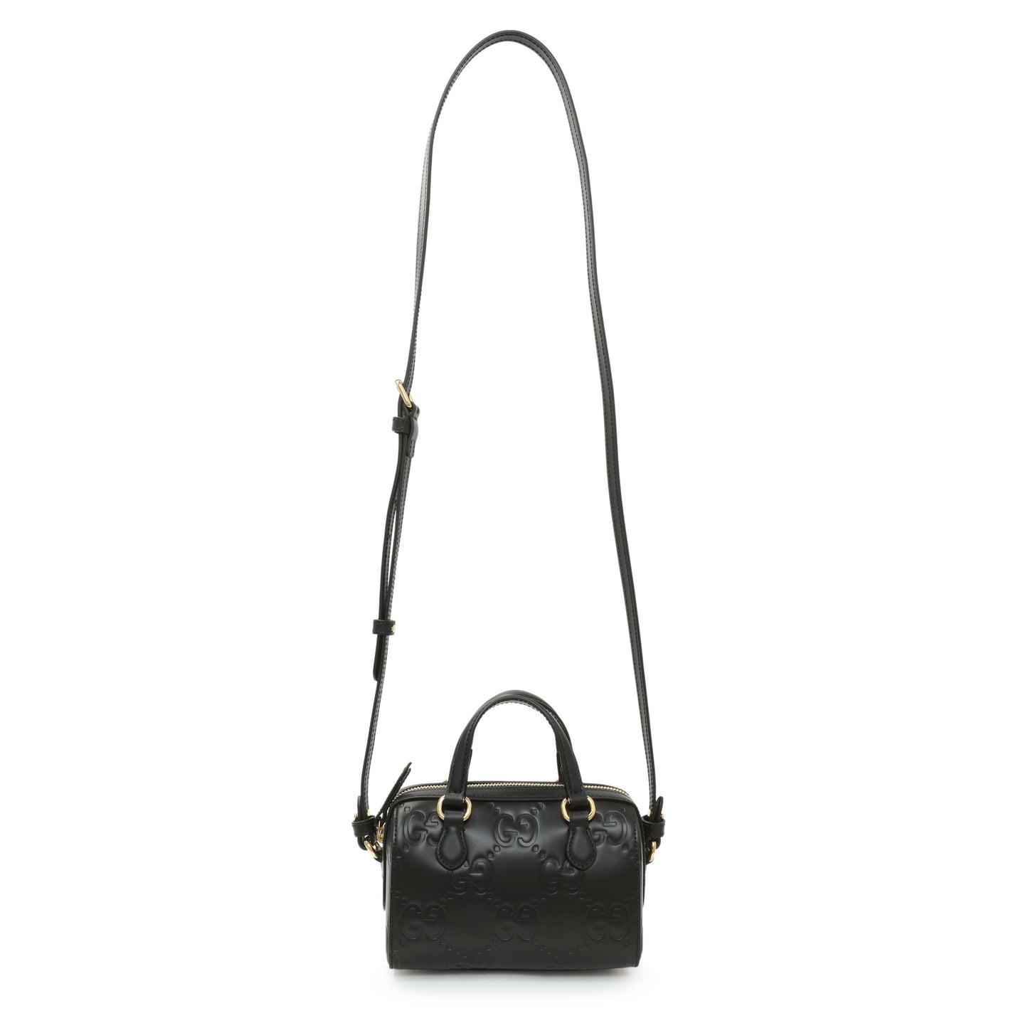 Exclusive Gucci Black Calfskin Jumbo GG Embossed Super Mini Top Handle Bowler Bag — Front View