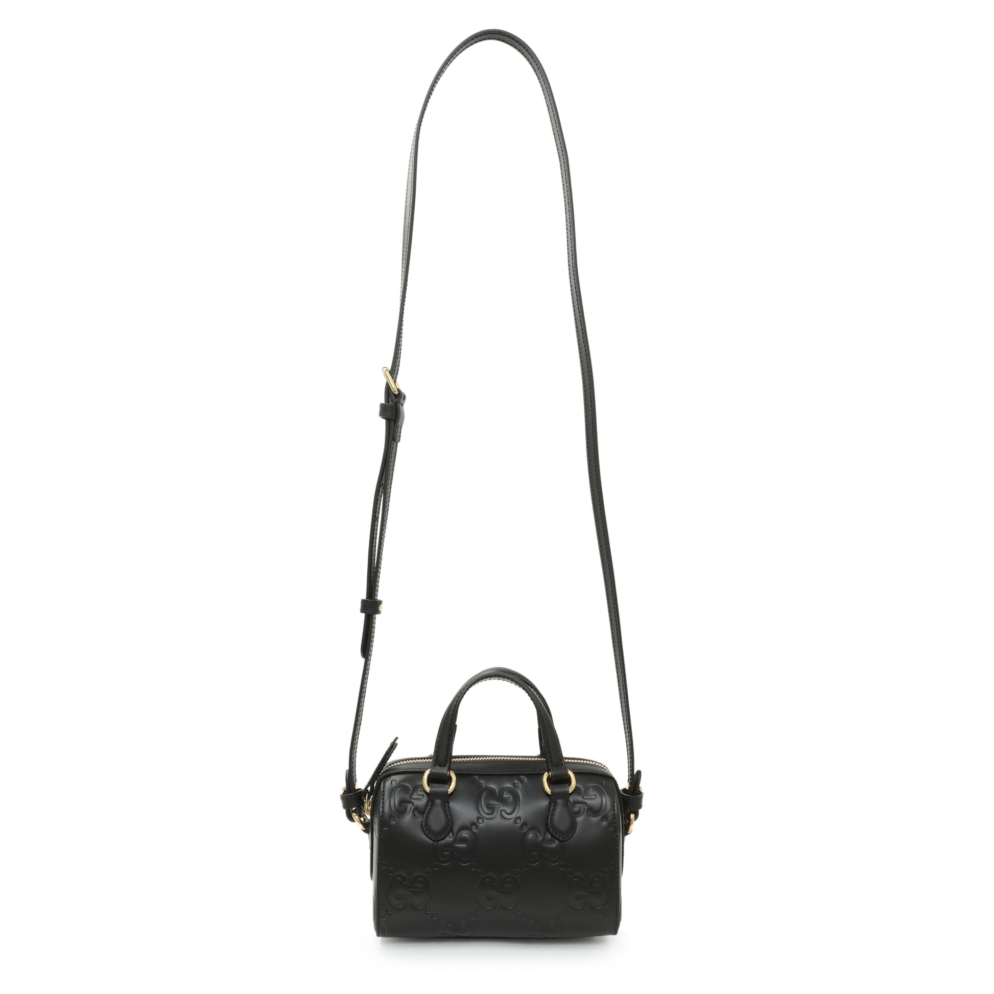 Exclusive Gucci Black Calfskin Jumbo GG Embossed Super Mini Top Handle Bowler Bag — Front View