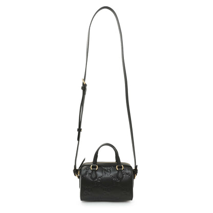 Exclusive Gucci Black Calfskin Jumbo GG Embossed Super Mini Top Handle Bowler Bag — Front View