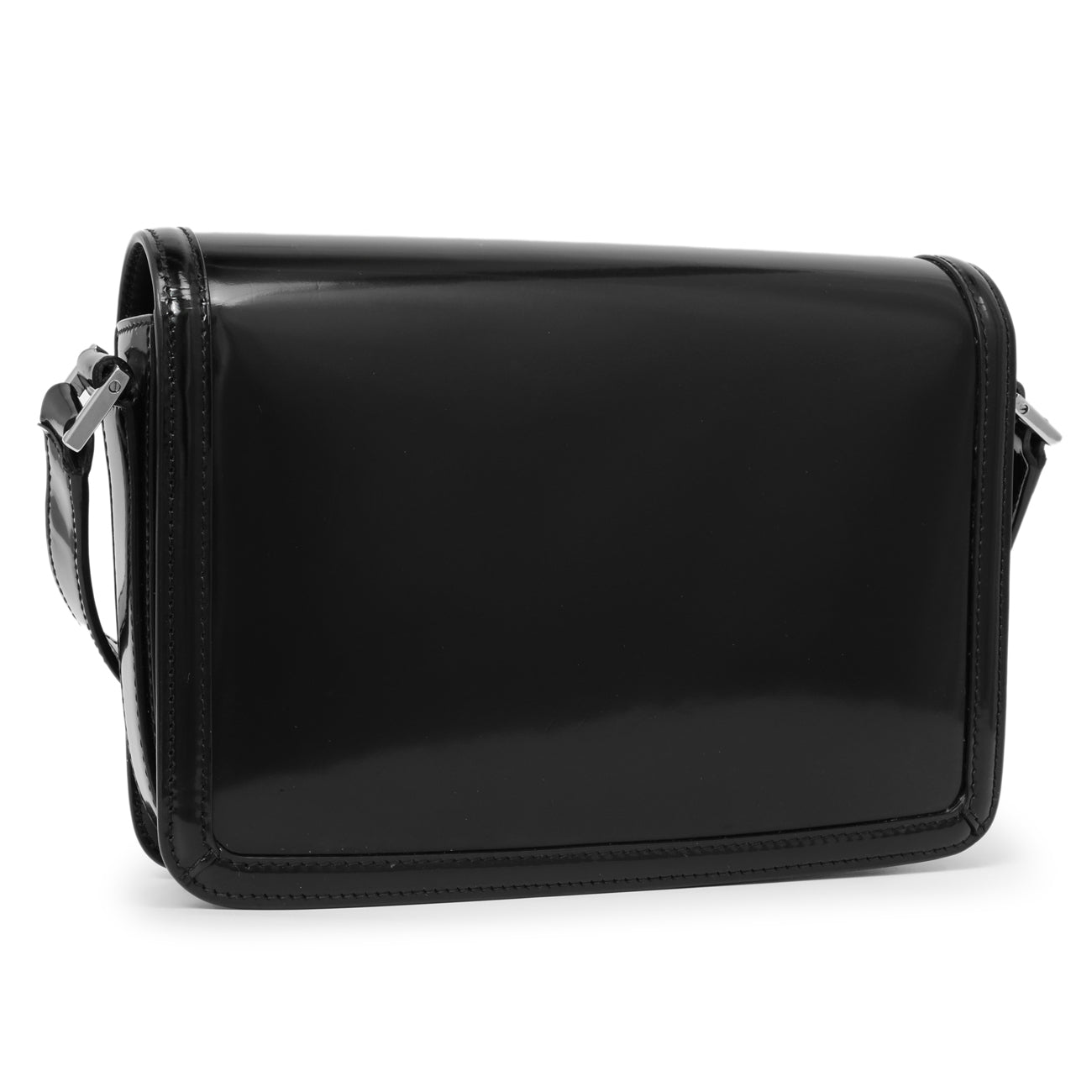 Exclusive Saint Laurent Black Glazed Calfskin Monogram Medium Solferino — Back View