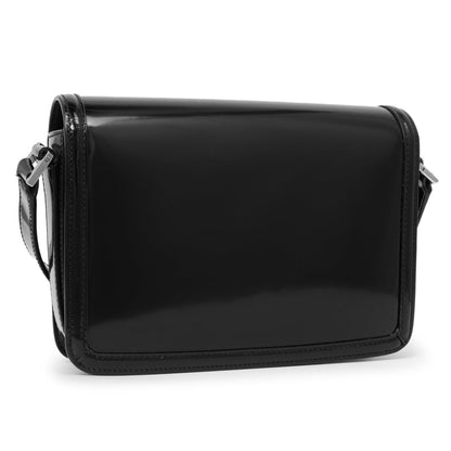 Exclusive Saint Laurent Black Glazed Calfskin Monogram Medium Solferino — Back View