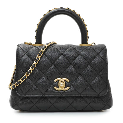 Exclusive Chanel Black Caviar Quilted Extra Mini Coco Handle — Front View