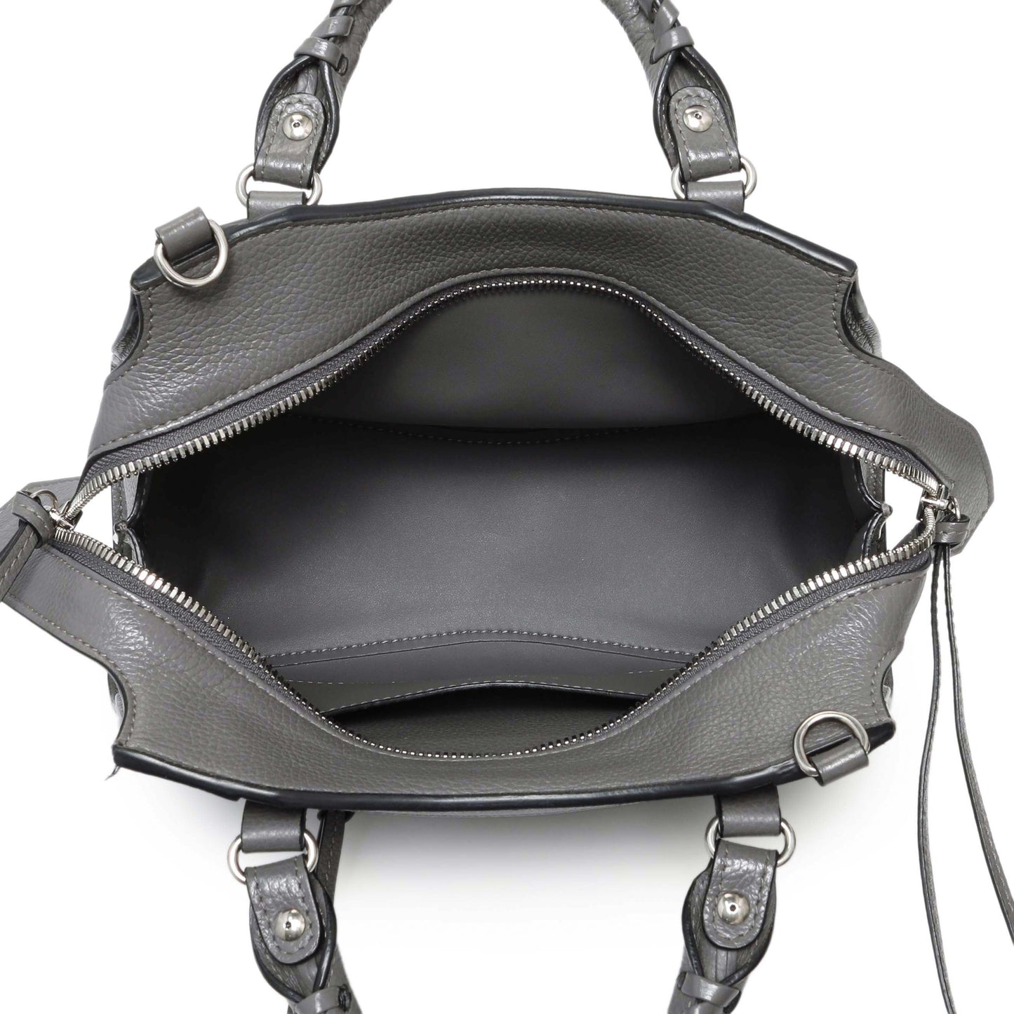 Exclusive Balenciaga Grained Grey Calfskin Neo Classic Silver Hardware Mini City — Top View